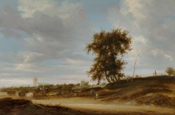 Landscape with waggons on a sandy road