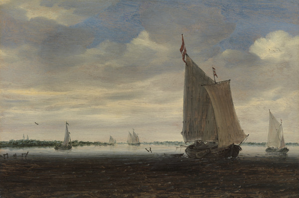 A wijdschip and other small Dutch vessels on the Haarlemmermeer, with Heemstede Castle in the distance