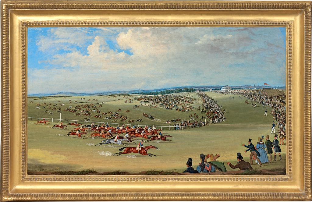 James Pollard - The Derby, Epsom, 23rd May 1833: here they come, passing Tattenham Corner