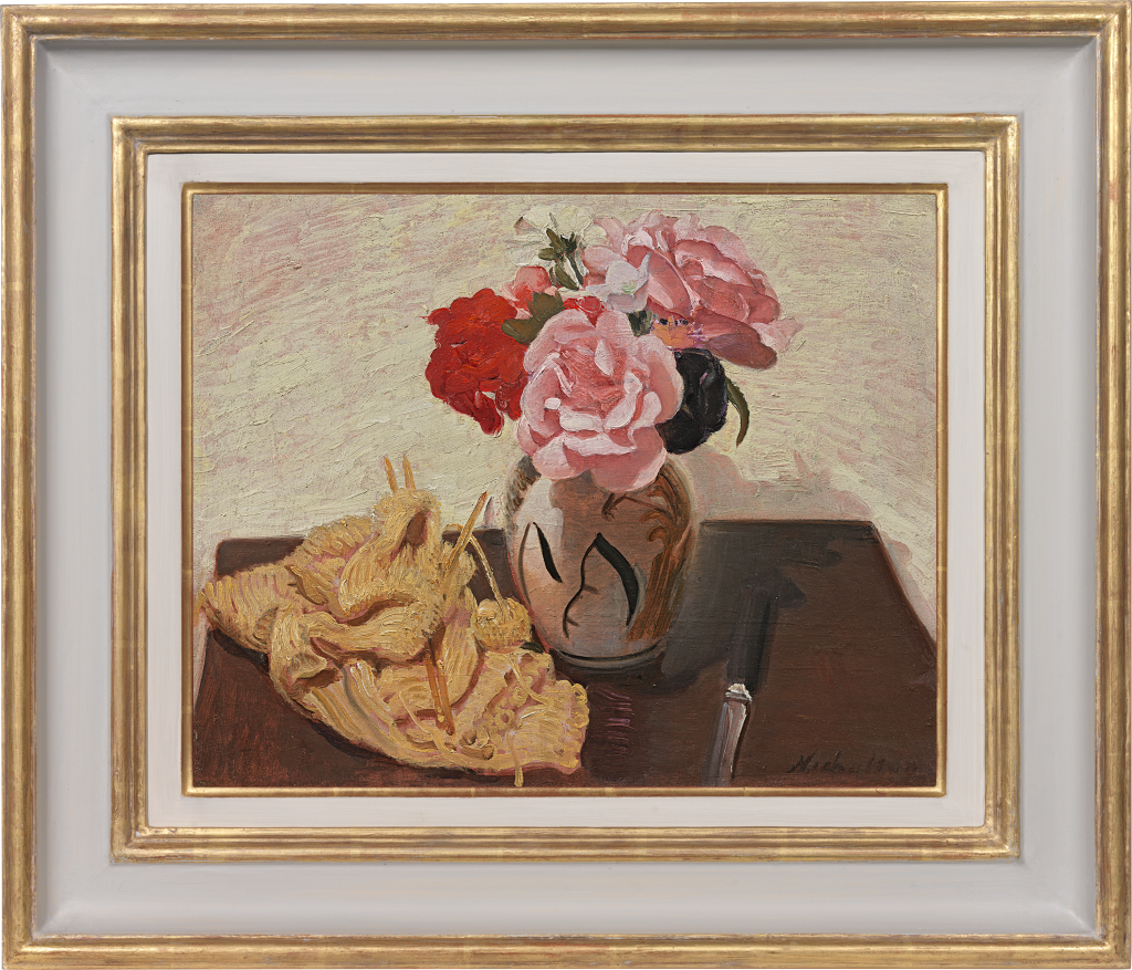 Sir William Nicholson - Roses and knitting