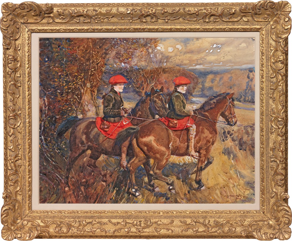 Sir Alfred Munnings - Hazel Mary Buxton on Blackie and Rose Buxton on Micky hunting with the Dunstan Harriers, Autumn 1906