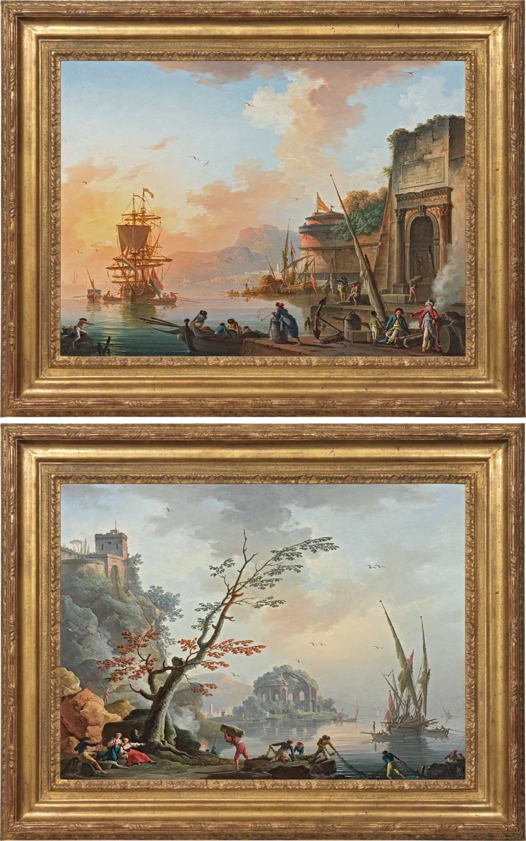 Charles Francois Lacroix - A capriccio of the Arch of Titus; A capriccio of the Temple of Minerva Medica