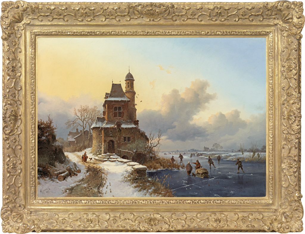 Fredrik Marinus Kruseman - Winter landscape with skaters
