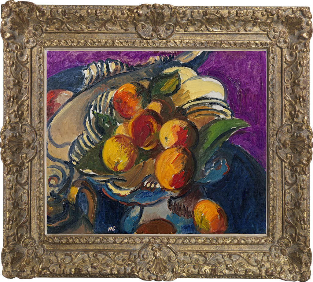 Sir Matthew Smith - Peaches in a striped dish