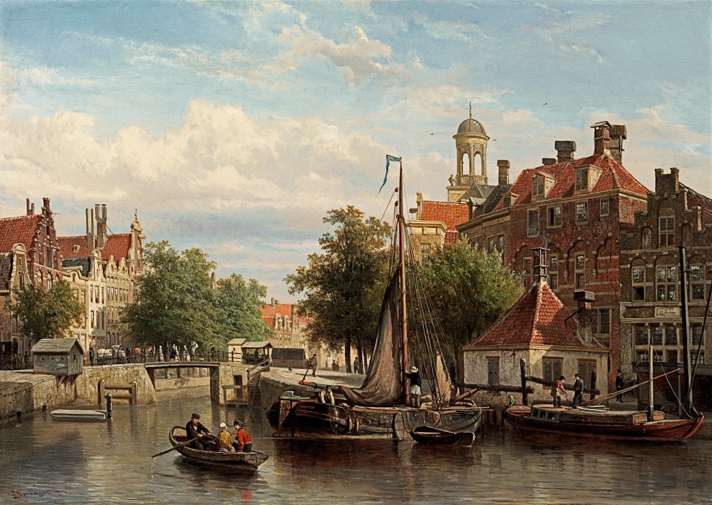 Cornelis Springer - View on the Singel canal in Amsterdam