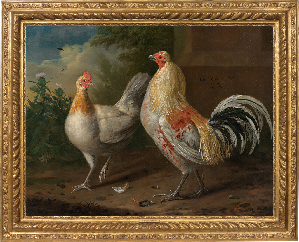 Charles Collins - A sporting cockerel and a hen