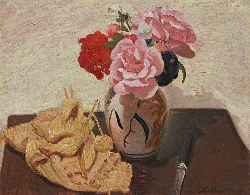 Sir William Nicholson - Roses and knitting
