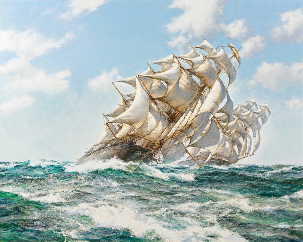 Montague Dawson - The China Tea Clippers Ariel and Taeping on 5th September 1866