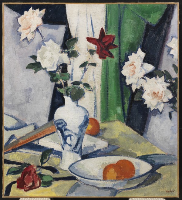 Samuel John Peploe - Still life of roses in a blue and white vase