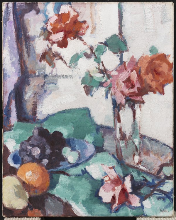 Samuel John Peploe - Still Life of roses with a green tablecloth