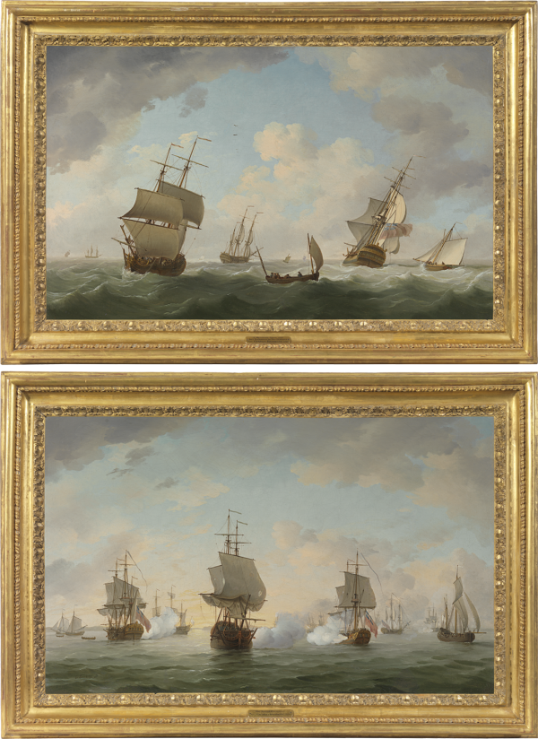 Charles Brooking - The English privateer squadron known as the 'Royal Family' engaging enemy ships; A merchant snow, two of the King's ships-of-war, a lugger and a cutter in the Channel