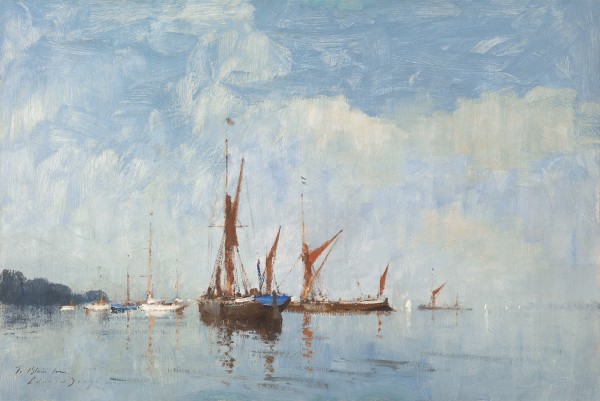Edward Seago - Barges at anchor on the Orwell