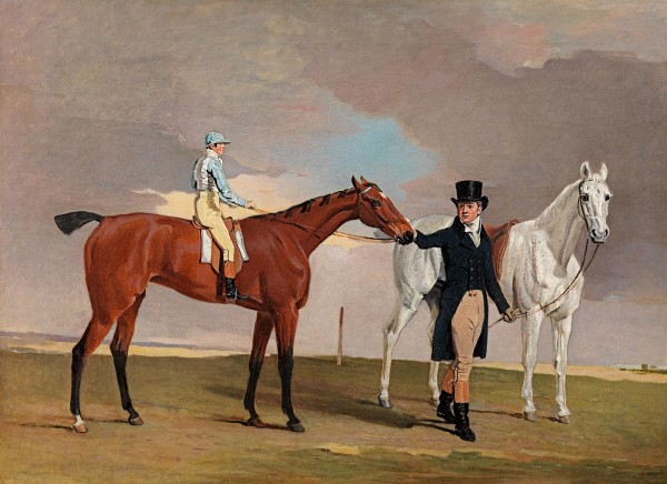 Lord Rous's bay colt Shrapnel with his trainer Richard Dixon Boyce and jockey William Arnull up