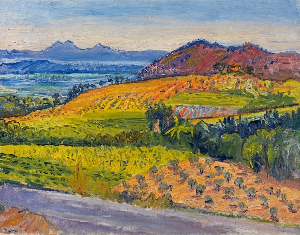 Landscape near Merindol with distant Alpilles, during the Mistral