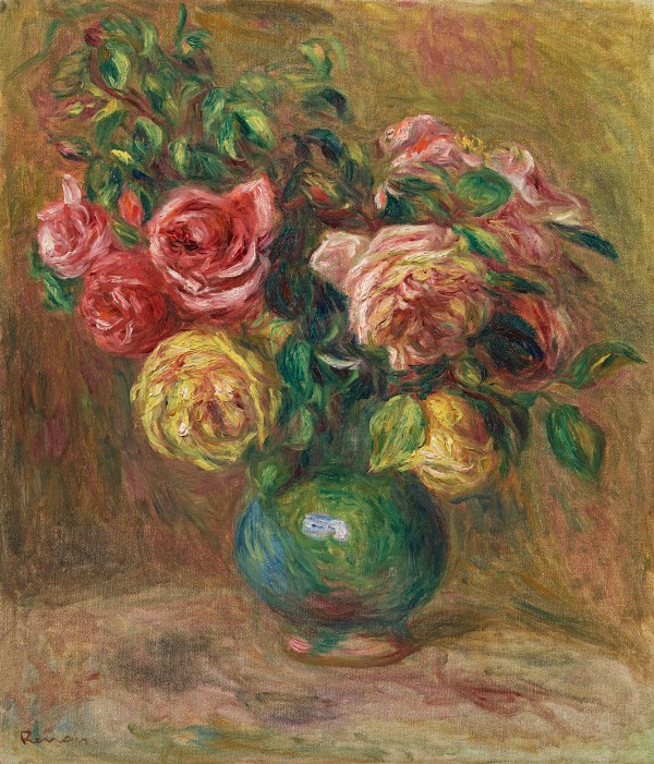 Roses dans un vase vert