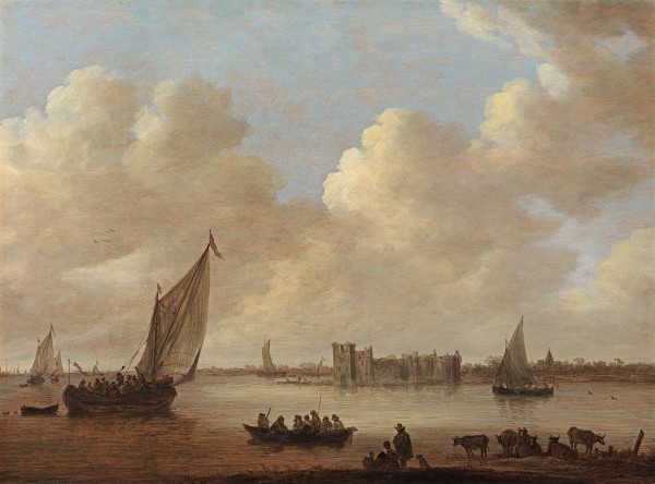 A view of Rupelmonde Castle on the Scheldt, with boats in the foreground