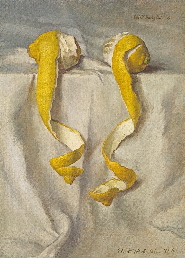 Two cut lemons hanging