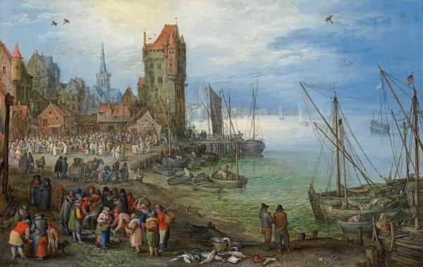 Fish market on a the waterfront of a town