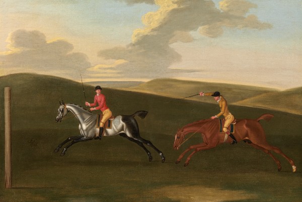 A Match on the Downs with a grey beating the Duke of Bolton's chestnut