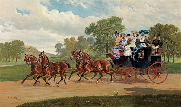 Basil Sparrow, JP, of Gosfield Place, Essex driving his wife and family to church