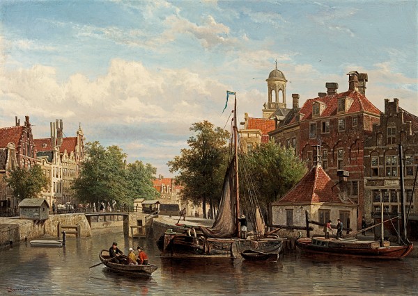 Cornelis Springer - View on the Singel canal in Amsterdam