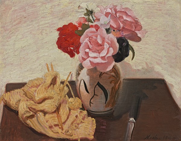 Sir William Nicholson - Roses and knitting