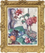 Samuel John Peploe - Still Life of roses with a green tablecloth
