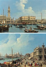 Giovanni Battista Cimaroli - Venice: view of the Molo with the Piazzetta, the Palazzo Ducale, the Zecca and the Libreria Sansoviniana; Venice: view from the Molo look towards the Dogana and Santa Maria della Salute