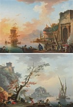 Charles Francois Lacroix - A capriccio of the Arch of Titus; A capriccio of the Temple of Minerva Medica