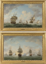 Charles Brooking - The English privateer squadron known as the 'Royal Family' engaging enemy ships; A merchant snow, two of the King's ships-of-war, a lugger and a cutter in the Channel