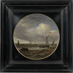 Salomon van Ruysdael - A choppy sea with boats and a tower on a spit of land