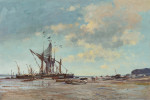 Edward Seago - Spritsail barges at low water, Pin Mill