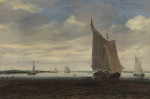 Salomon van Ruysdael - A wijdschip and other small Dutch vessels on an estuary, with a church in the distance