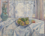Lucien Pissarro - Apples on a tablecloth against a lace-curtained window