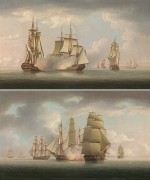 Thomas Buttersworth - The Bristol privateer, Caesar, Captain Valentine Baker, engaging a 32-gun French frigate in the Bristol Channel on 27th June 1782
