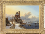 Fredrik Marinus Kruseman - Winter landscape with skaters