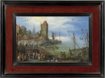 Jan Brueghel The Elder - Fish market on a the waterfront of a town