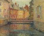 Henri Le Sidaner - Le canal, soleil, Gisors (Les maisons sur la riviere)