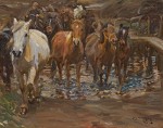 Sir Alfred Munnings - Ponies crossing a stream