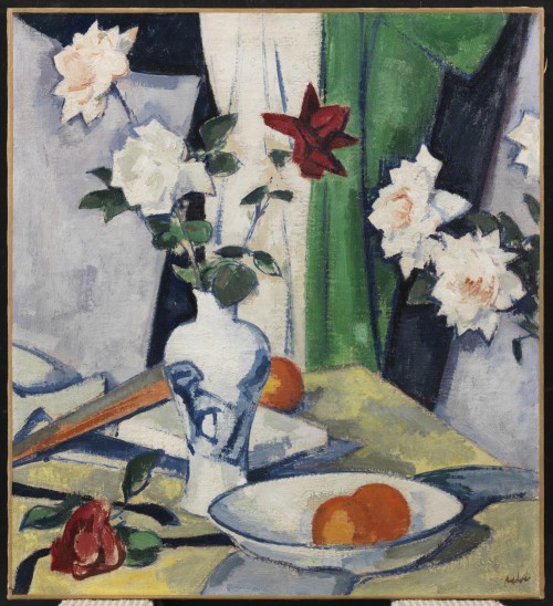 Samuel John Peploe - Still life of roses in a blue and white vase