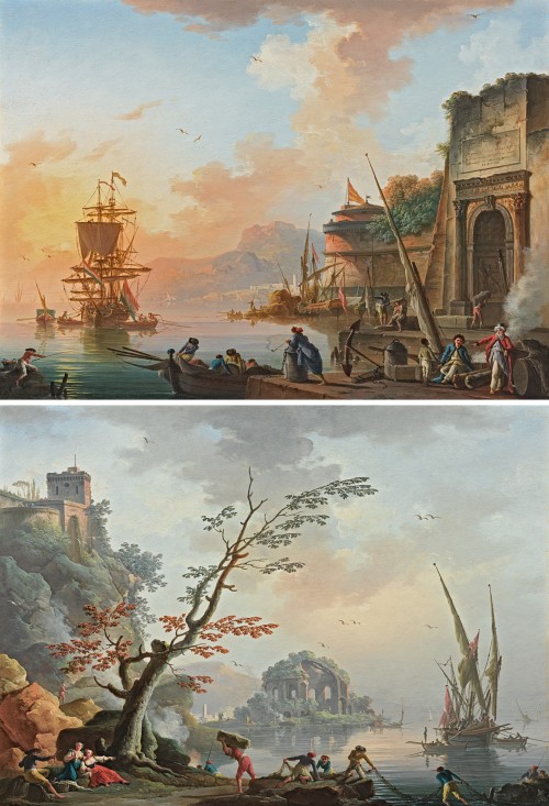 Charles Francois Lacroix - A capriccio of the Arch of Titus; A capriccio of the Temple of Minerva Medica