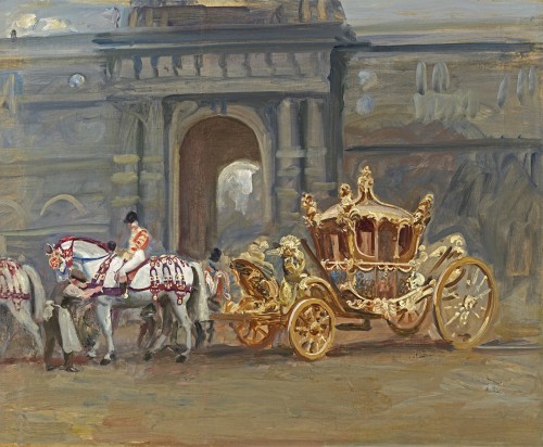 Sir Alfred Munnings - The Gold State Coach at the Royal Mews
