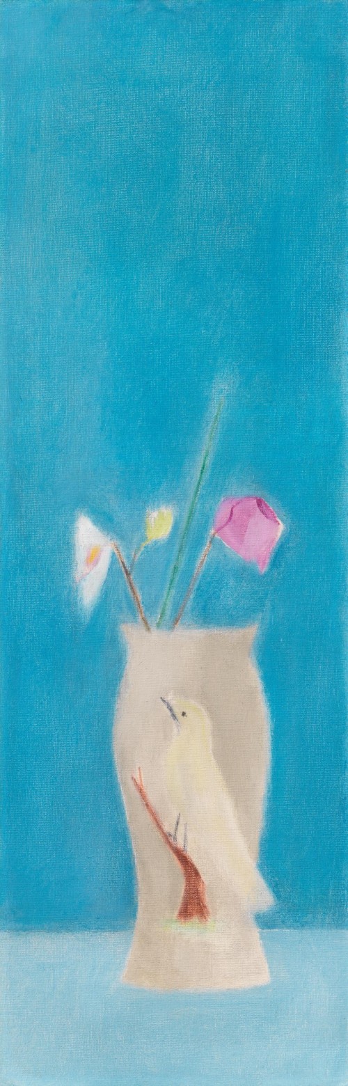 Craigie Aitchison - Bird-vase still life on blue