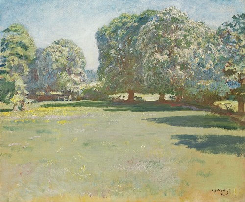 Sir Alfred Munnings - Chestnuts in bloom at Castle House, Dedham