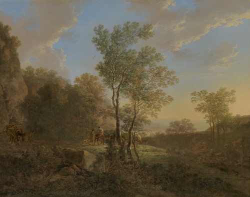 Jan Both - An Italianate wooded landscape with travellers