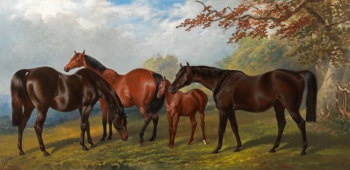 Henry Barraud - The Althorp Mares: Annette, Polyxena and Polydora with her chestnut foal