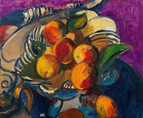 Sir Matthew Smith - Peaches in a striped dish