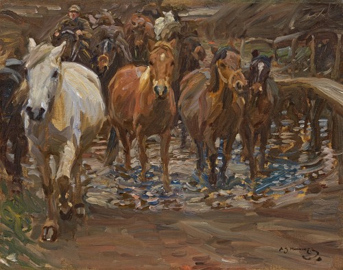 Sir Alfred Munnings - Ponies crossing a stream