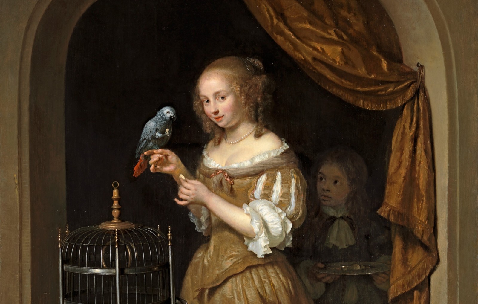 Caspar Netscher’s A woman feeding a parrot