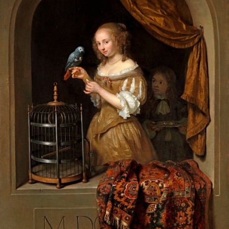 Caspar Netscher’s A woman feeding a parrot